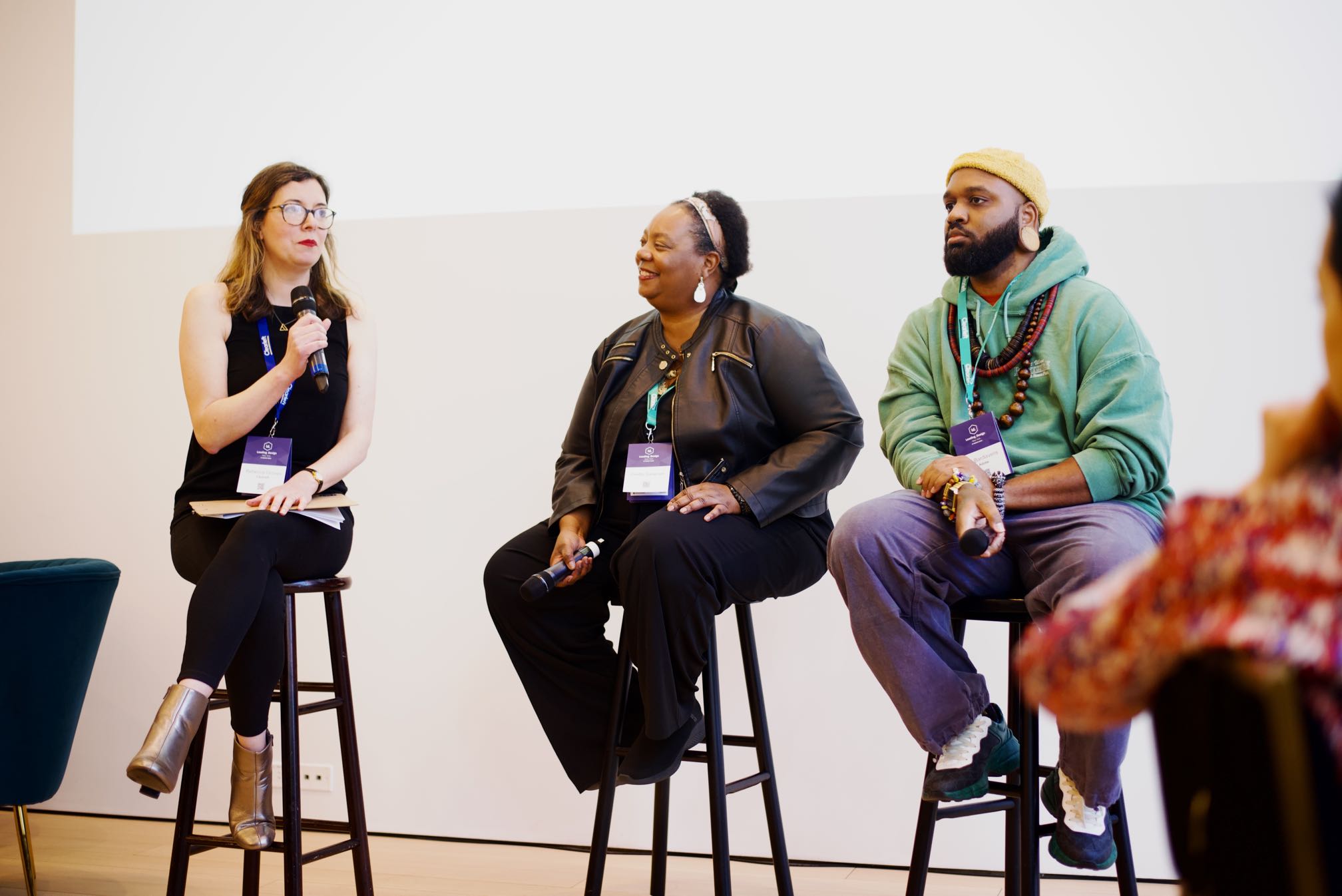 Ovetta and TB (both black design leaders) in conversaiton with Rebecca, the event host.